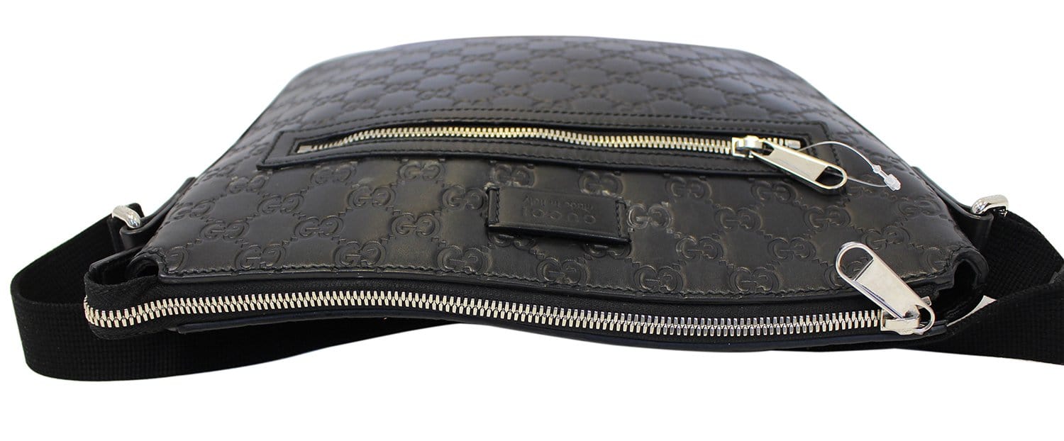 Gucci GG Signature Leather Black Messenger Bag 406408