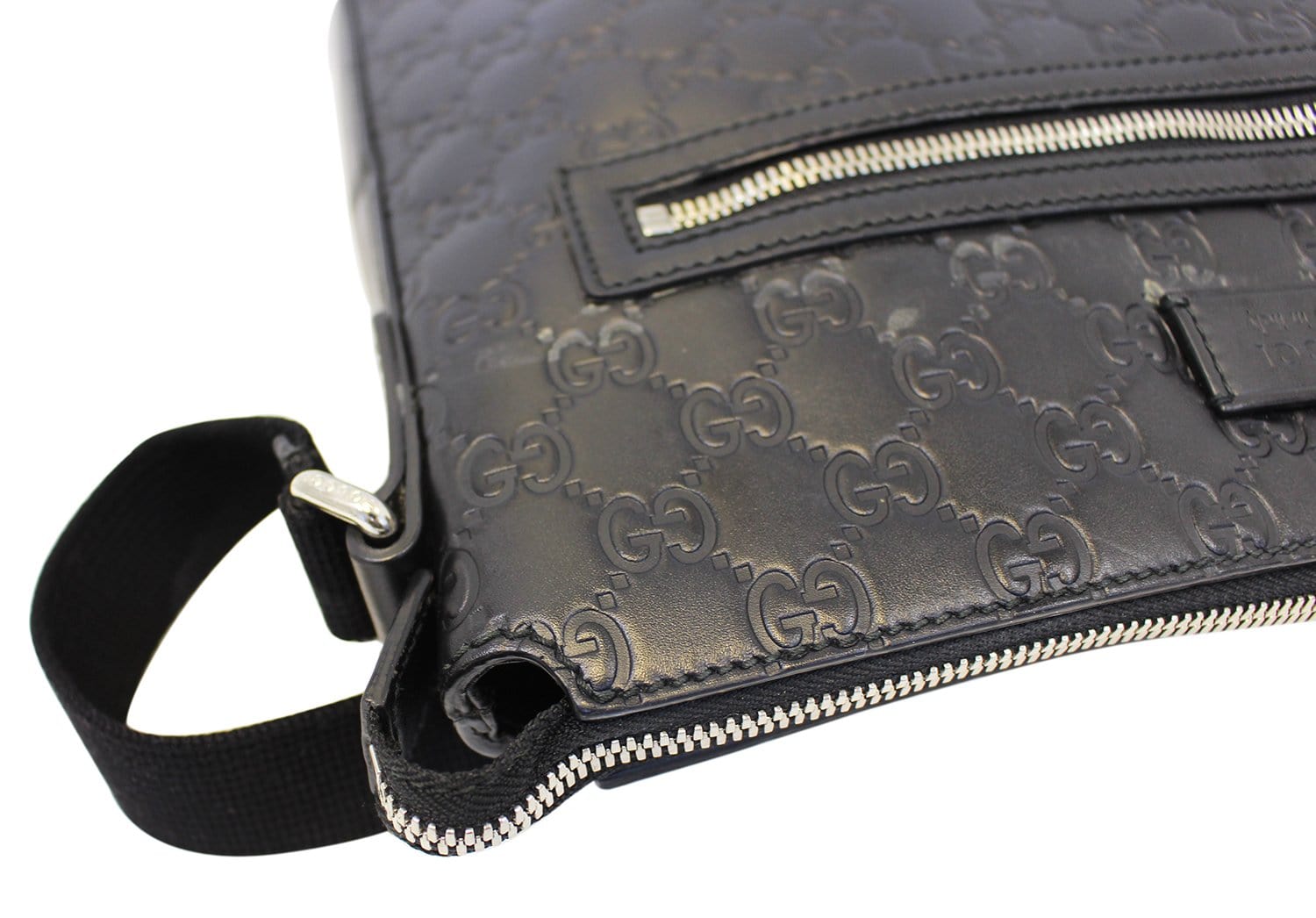 Gucci GG Signature Leather Black Messenger Bag 406408
