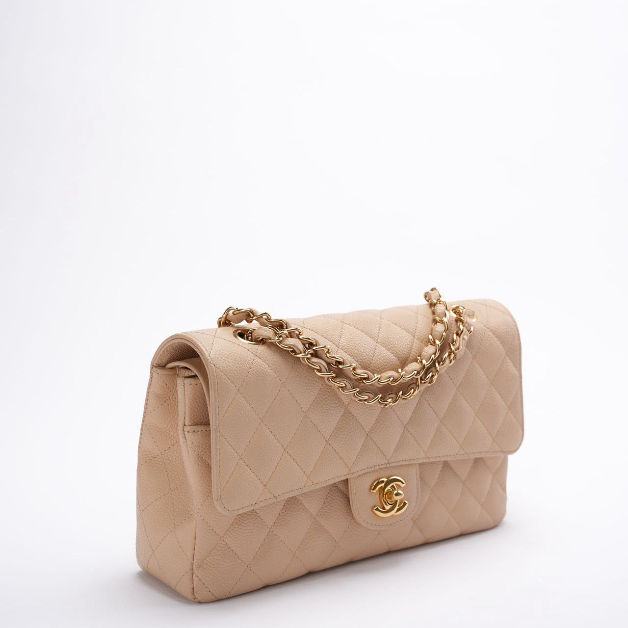 Chanel Classic Flap Bag Medium Beige Caviar Leather