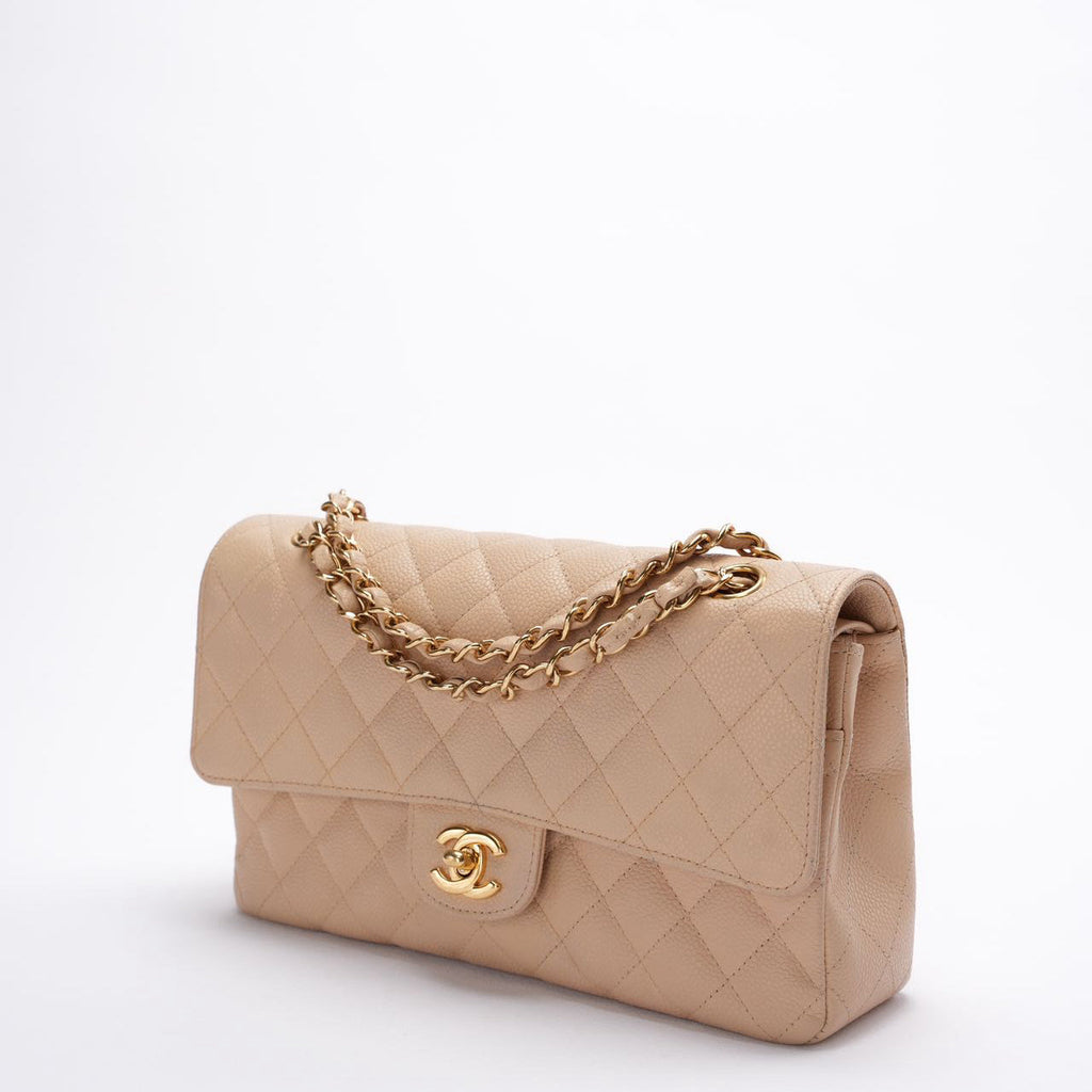 Chanel Classic Flap Bag Medium Beige Caviar Leather