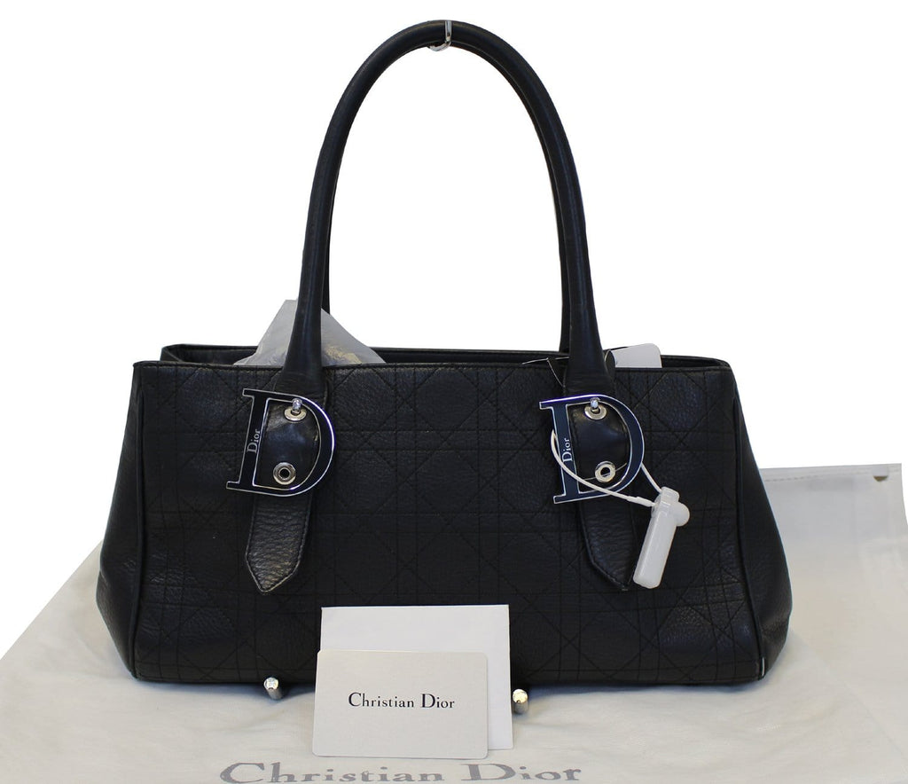 CHRISTIAN DIOR Black Leather Cannage Medium Tote Bag