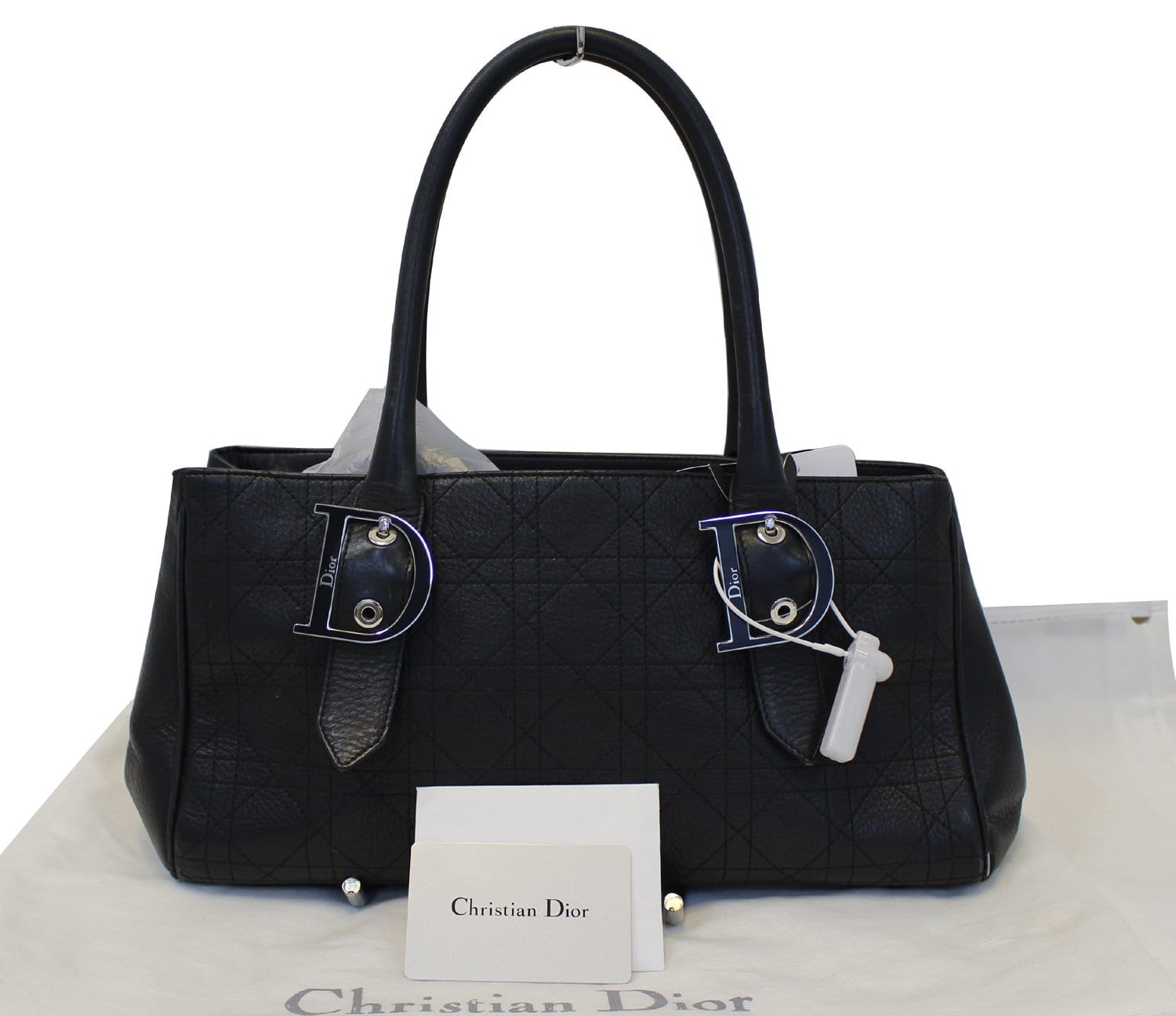 CHRISTIAN DIOR Black Leather Cannage Medium Tote Bag