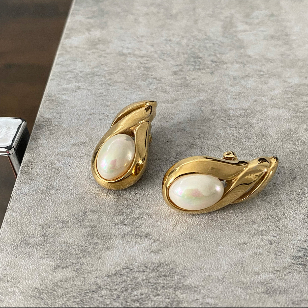 Christian Dior Vintage Goldtone Faux Pearl Clip Earrings
