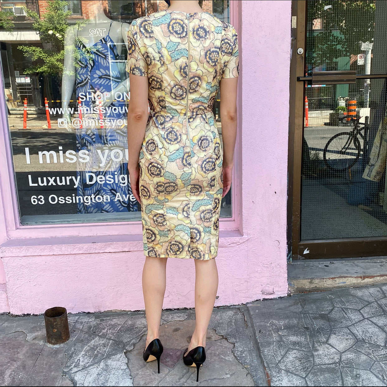 Rochas Yellow Floral Silk Short Sleeve Cocktail Dress - IT40 / USA 2/4