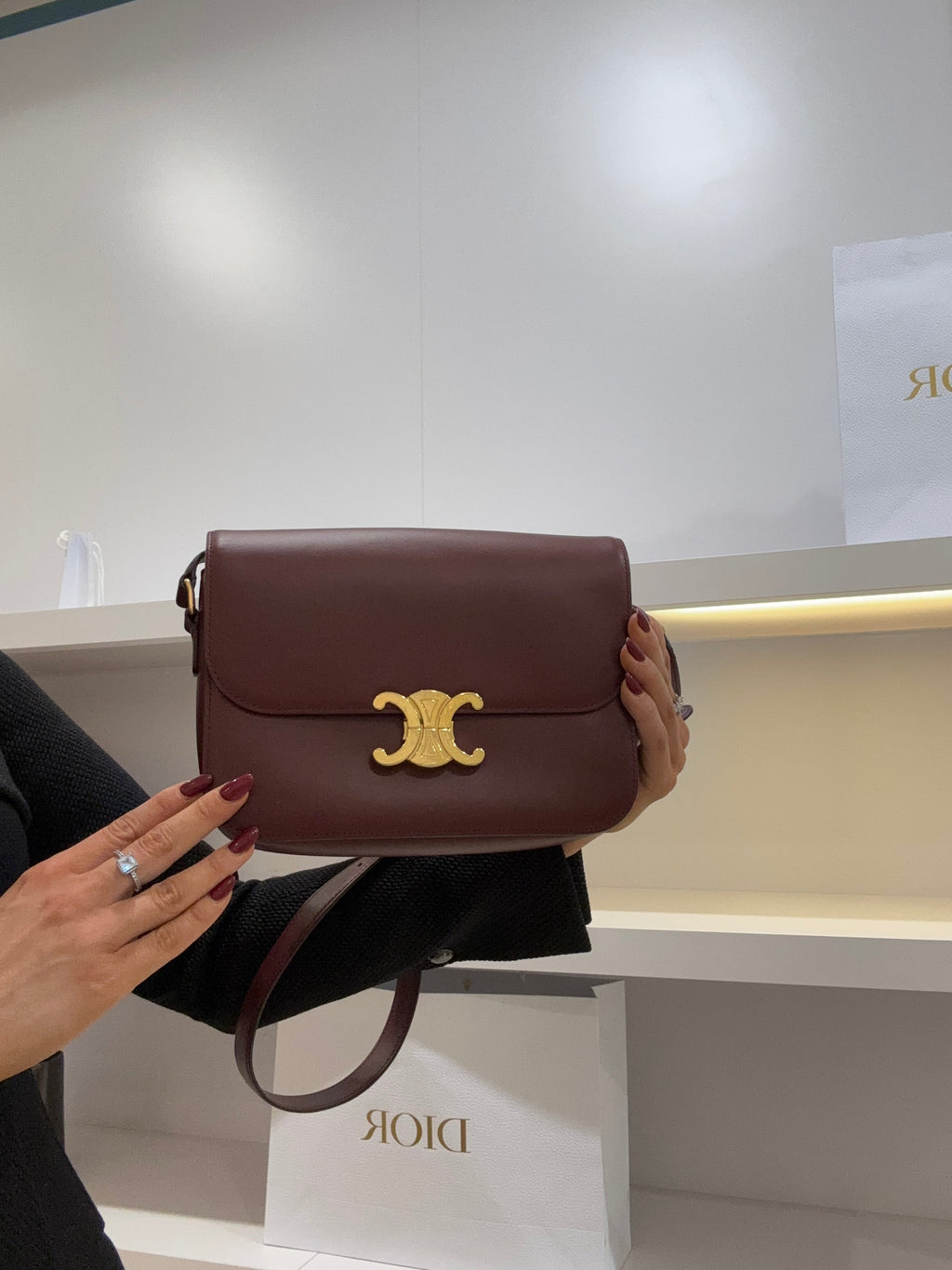 Celine Burgundy Triomphe Crossbody Small Calfskin 2019