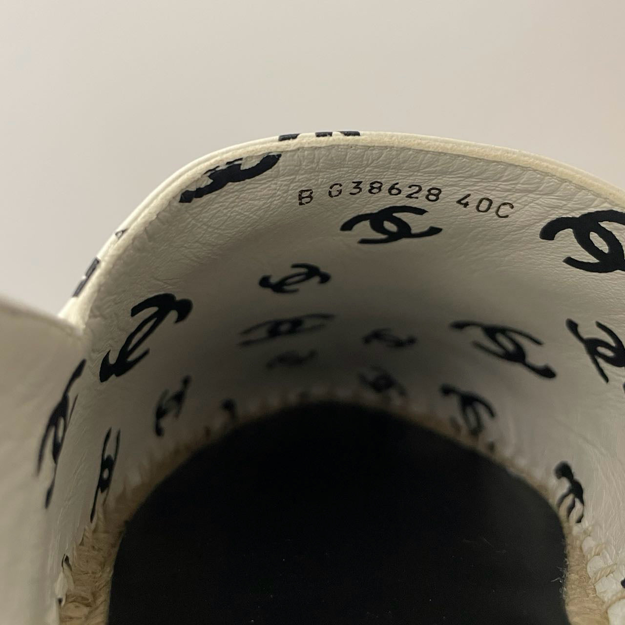 Chanel Lambskin Printed Coco Beach Espadrilles In White and Black Size 40