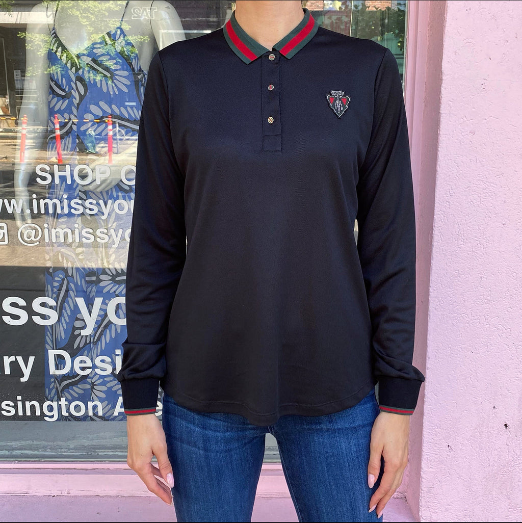 Gucci Equestrian Line Black Polo Long Sleeve Shirt - M