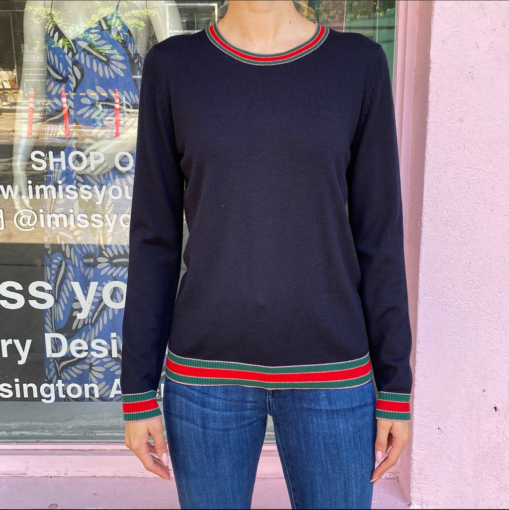 Gucci Midnight Navy Knit Web Trim Sweater - M