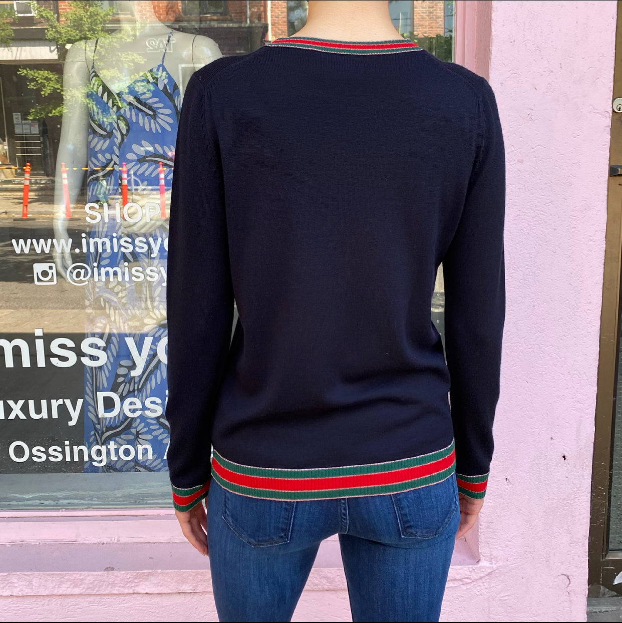 Gucci Midnight Navy Knit Web Trim Sweater - M