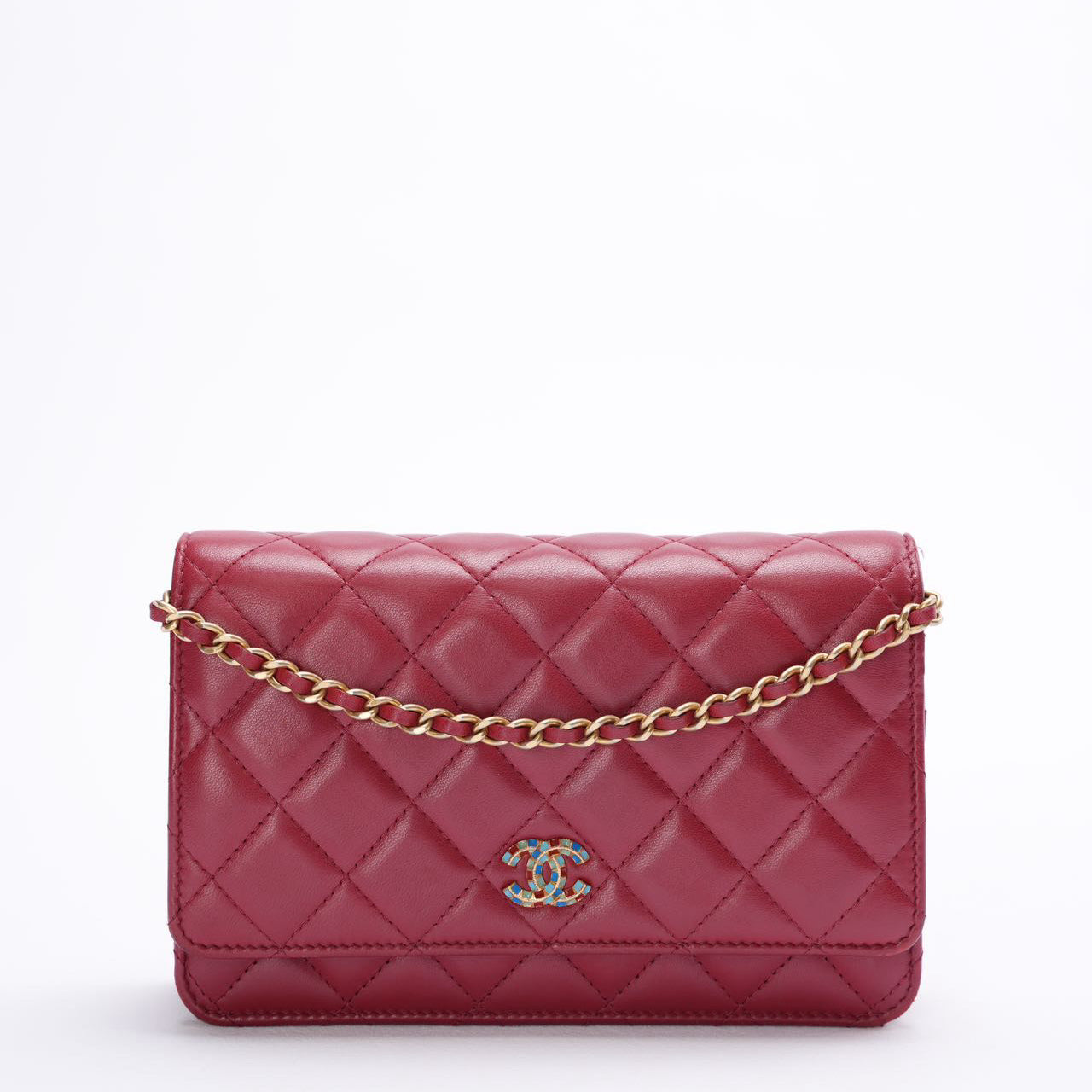 Chanel Wallet on Chain Red Enamel Buckle Classic Woc