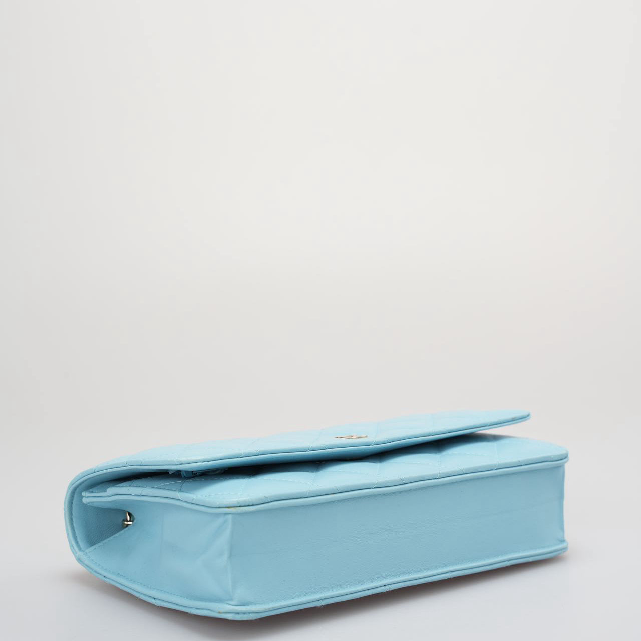 Chanel Light Blue Woc Wallet On Chain Classic Bag In Lambskin Leather With Gold Hardware