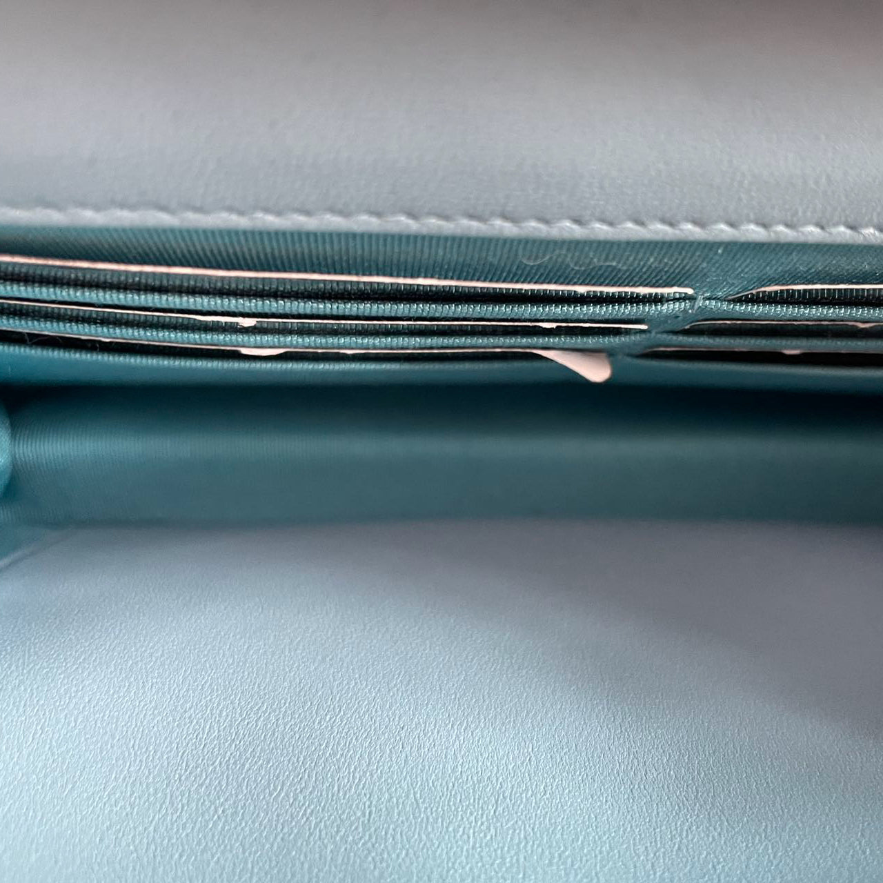 Chanel Light Blue Woc Wallet On Chain Classic Bag In Lambskin Leather With Gold Hardware