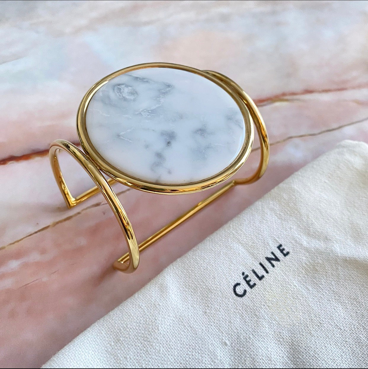 Celine Phoebe Philo Marble and Gold Geometric Cuff Bracelet