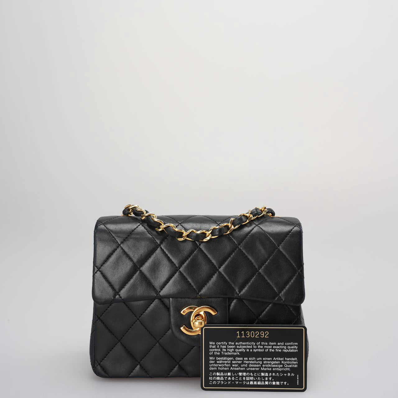 Chanel Vintage Timeless Mini Square Classic Flap Bag In Black With 24K Gold Hardware