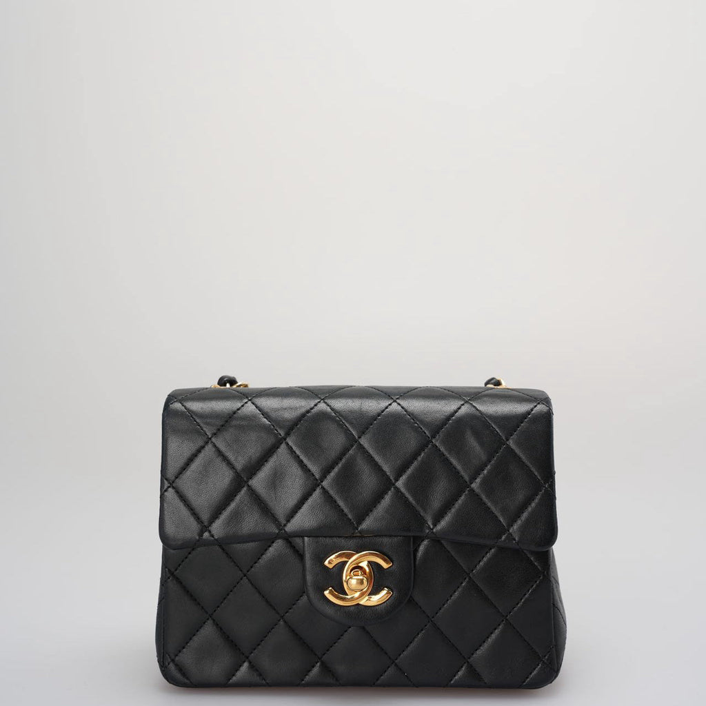 Chanel Vintage Timeless Mini Square Classic Flap Bag In Black With 24K Gold Hardware