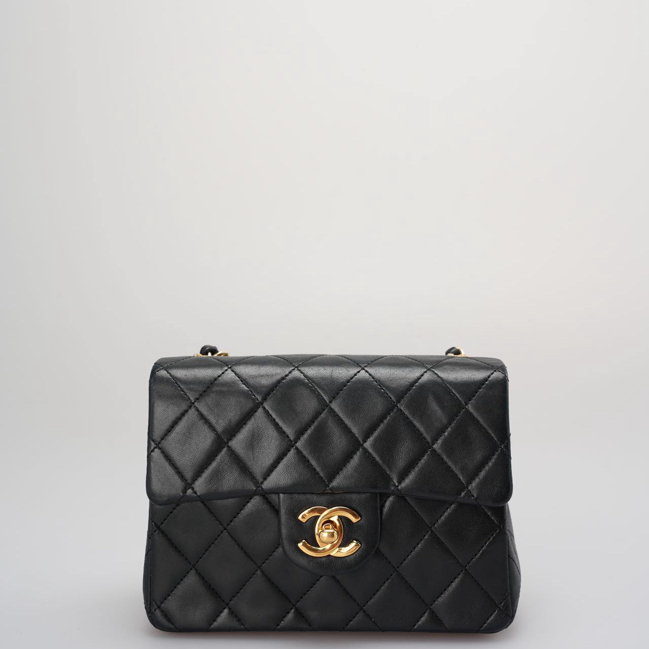 Chanel Vintage Timeless Mini Square Classic Flap Bag In Black With 24K Gold Hardware