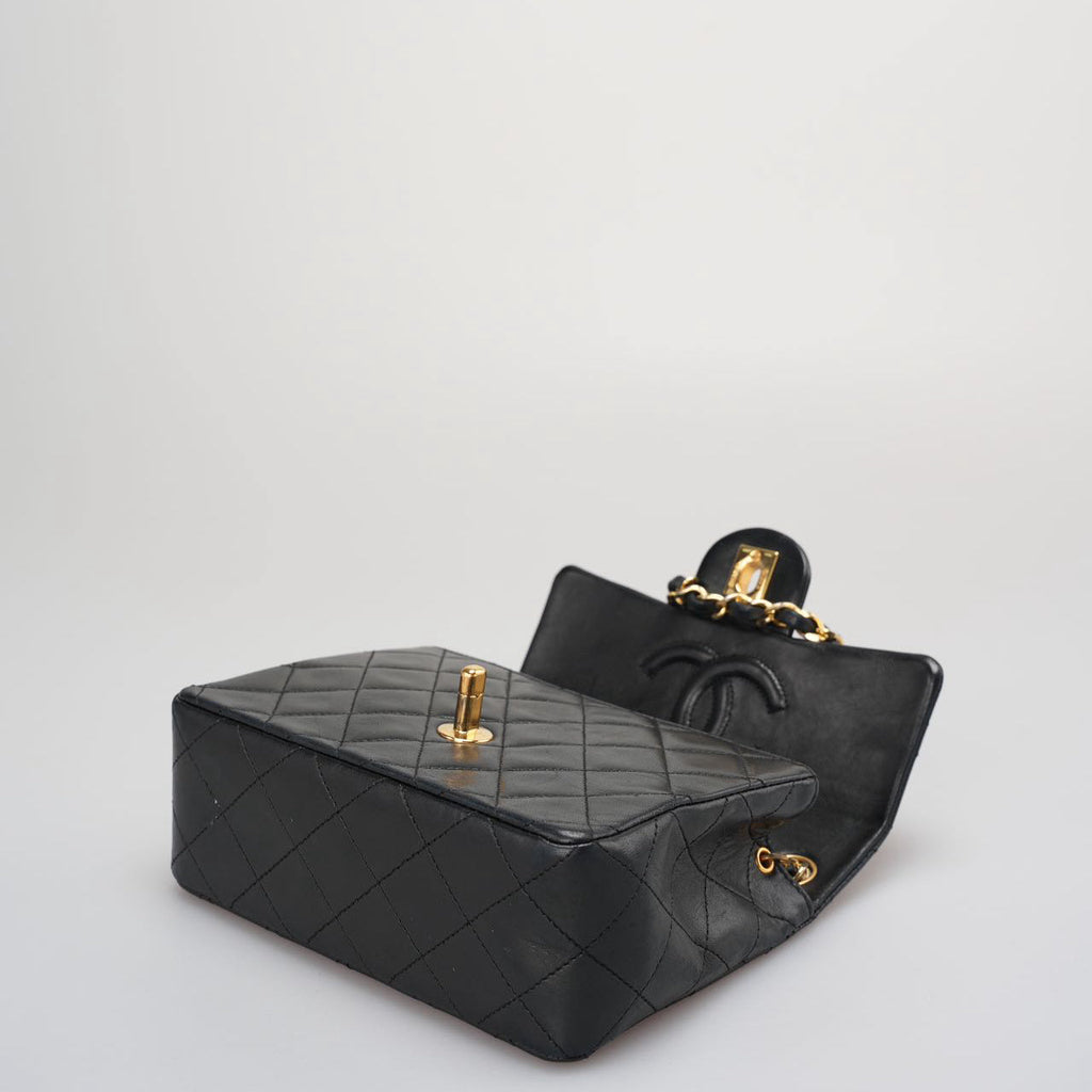 Chanel Vintage Timeless Mini Square Classic Flap Bag In Black With 24K Gold Hardware