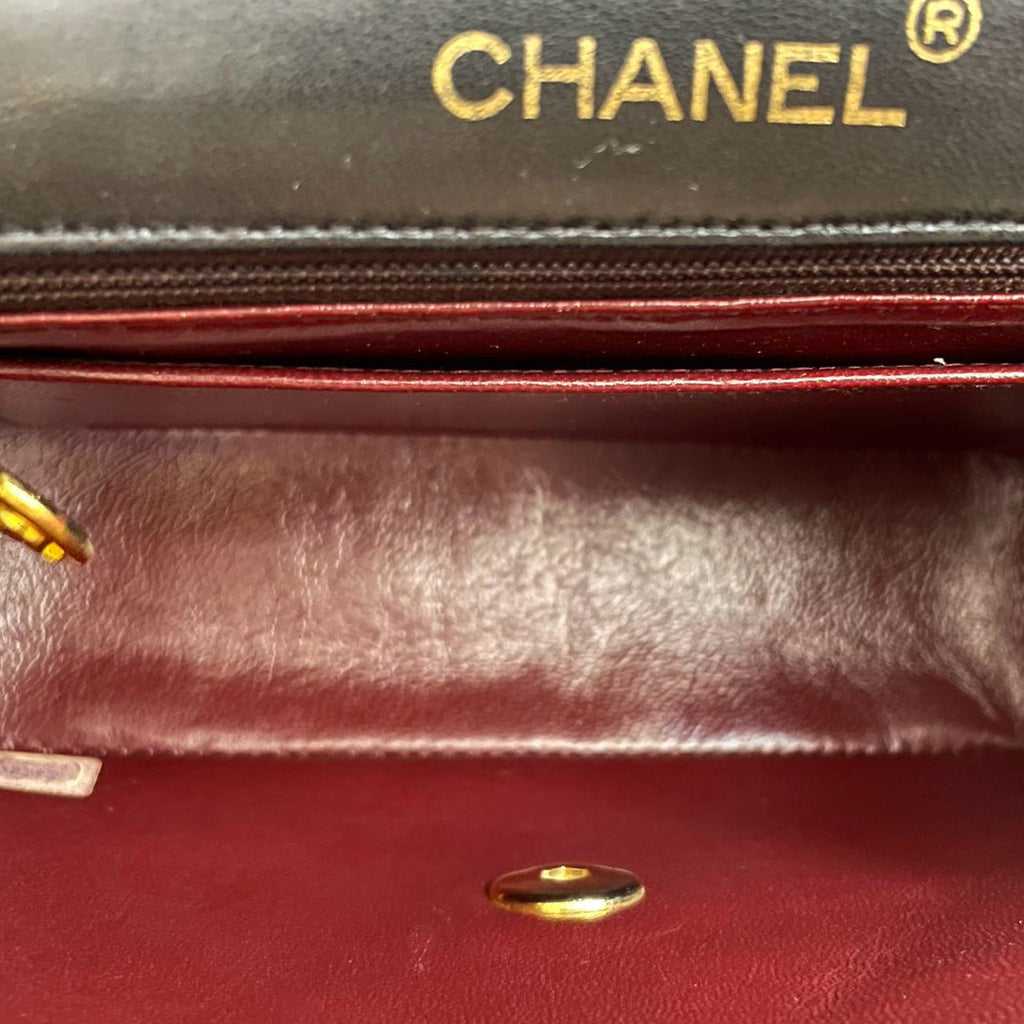 Chanel Vintage Timeless Mini Square Classic Flap Bag In Black With 24K Gold Hardware