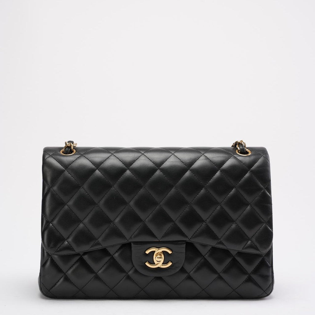 Chanel Black Classic Jumbo Double Flap Bag Lambskin 2011