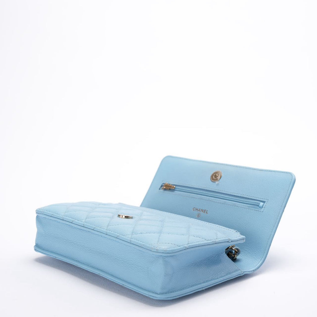 Chanel Classic Wallet on Chain Light Blue Caviar Leather Woc