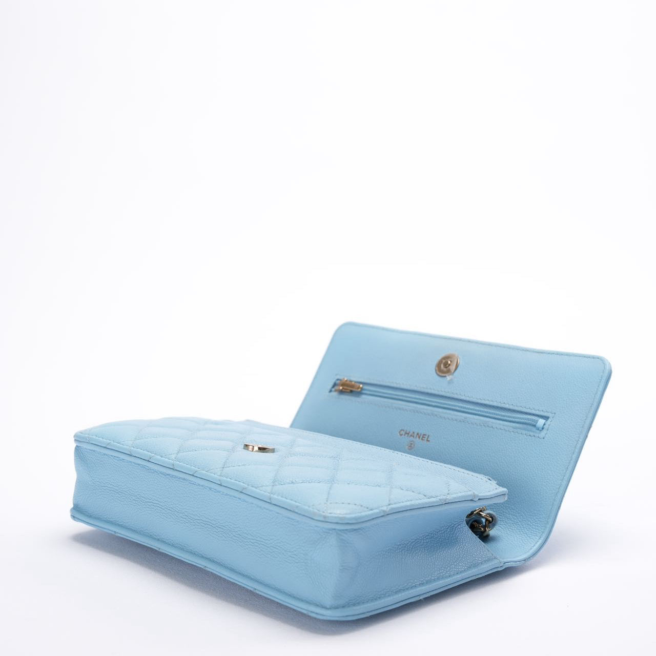 Chanel Classic Wallet on Chain Light Blue Caviar Leather Woc