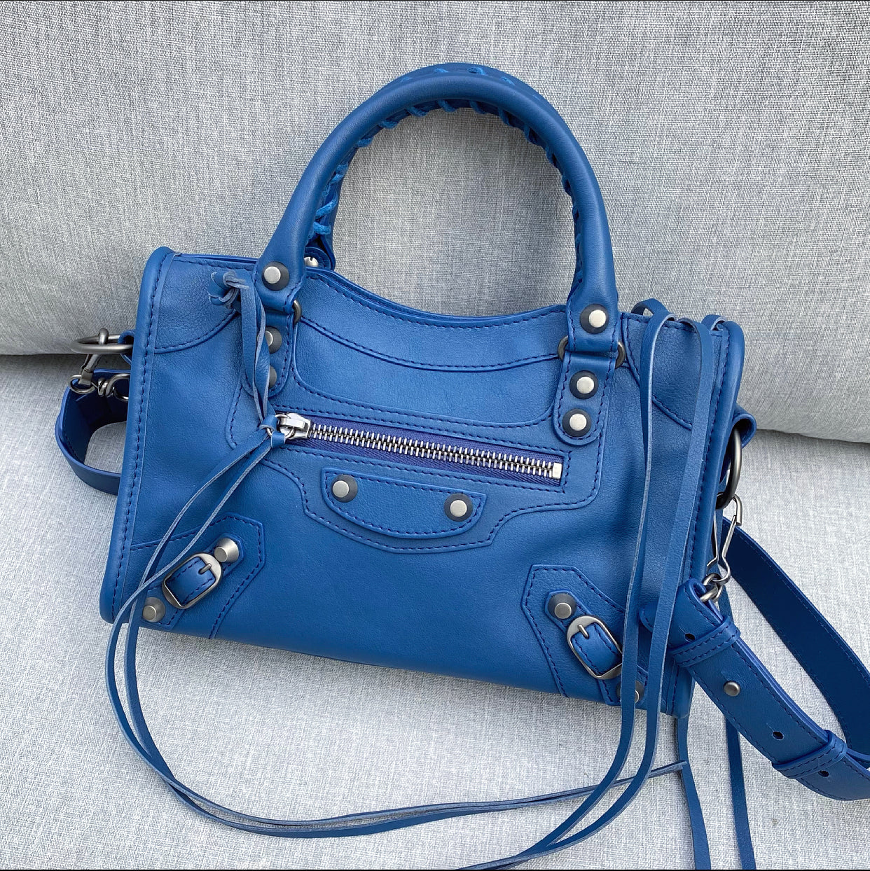Balenciaga Mini City Bag in Dark Blue and SHW