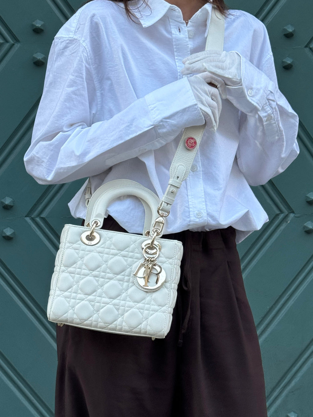 Christian Dior White Small Lady Dior Bag in Cannage Lambskin 2017