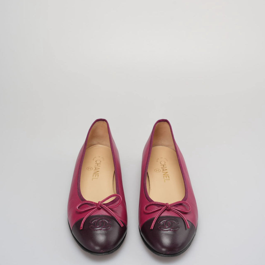 Chanel Ballerinas Ballet Flats In Burgundy and Black Size 40