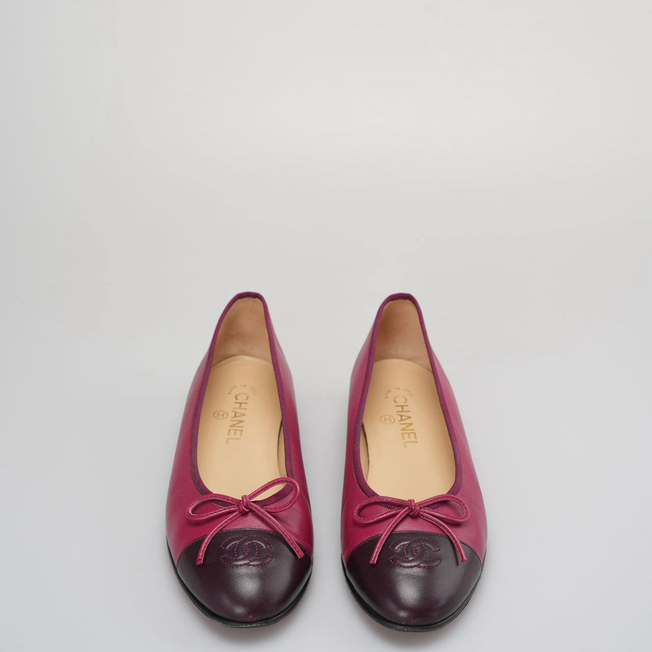 Chanel Ballerinas Ballet Flats In Burgundy and Black Size 40