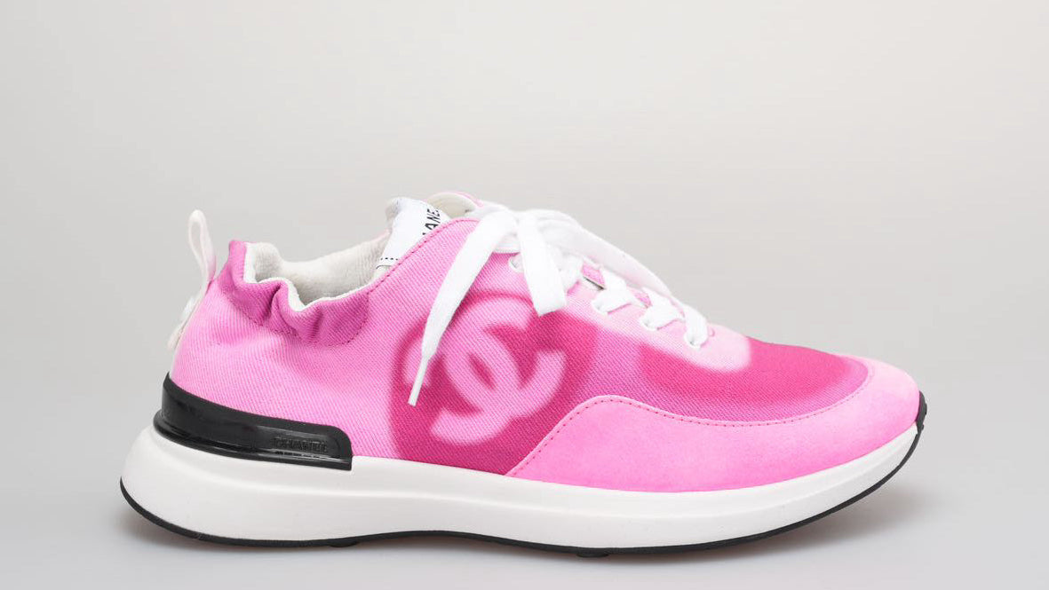 Chanel Denim Suede Sneakers In Pink and White Size 40