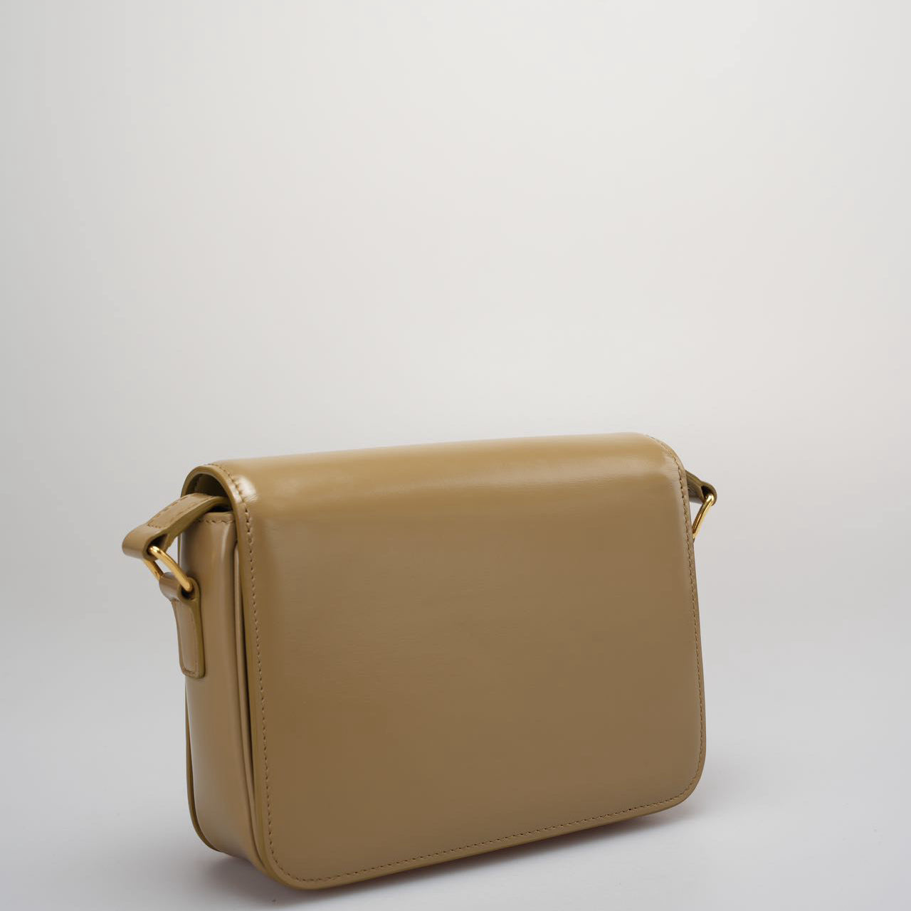Celine Classic Triomphe Bag in Shiny Calfskin Smoke Brown Color