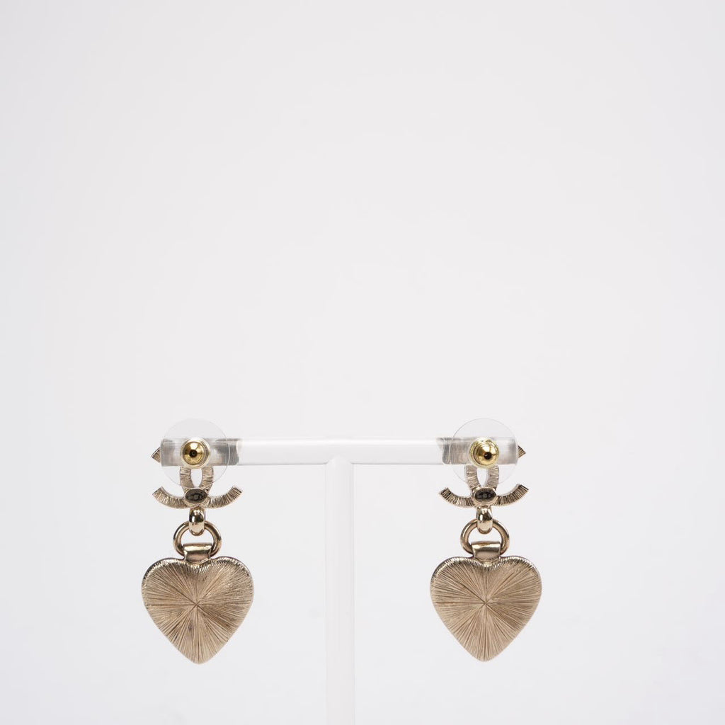 Chanel B21 K CC Heart Drop Earrings Metal with Resin/ Crystals
