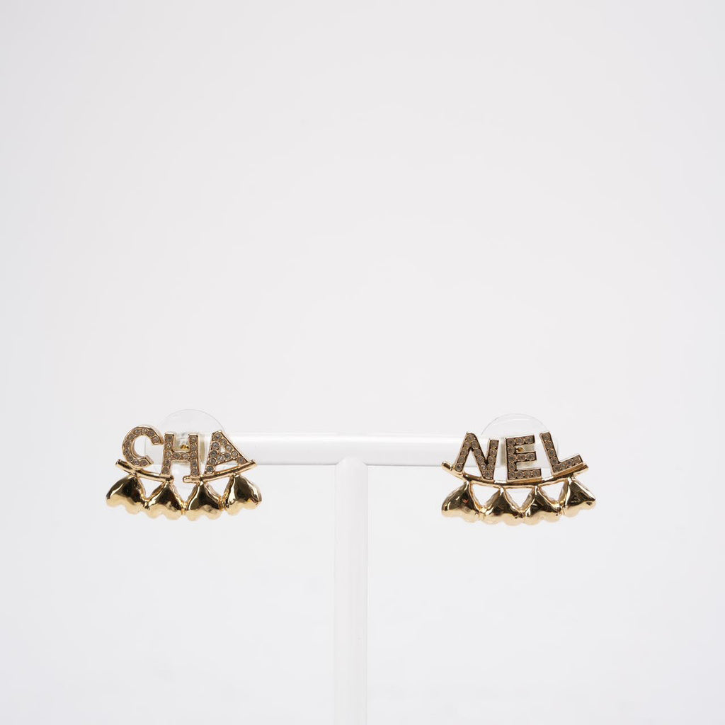 Chanel Metal / Rhinestone Stud Earrings with Gold Buckle