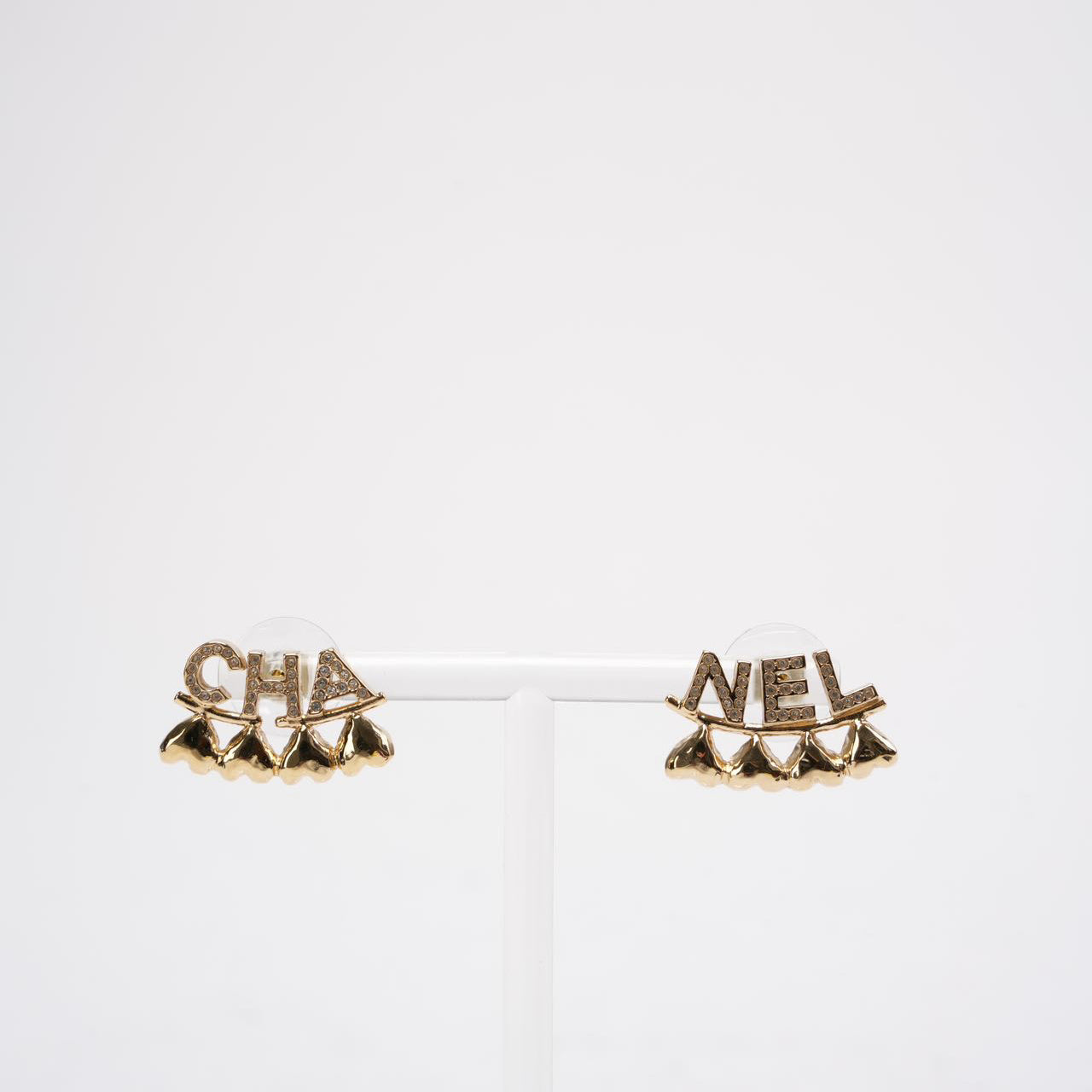 Chanel Metal / Rhinestone Stud Earrings with Gold Buckle