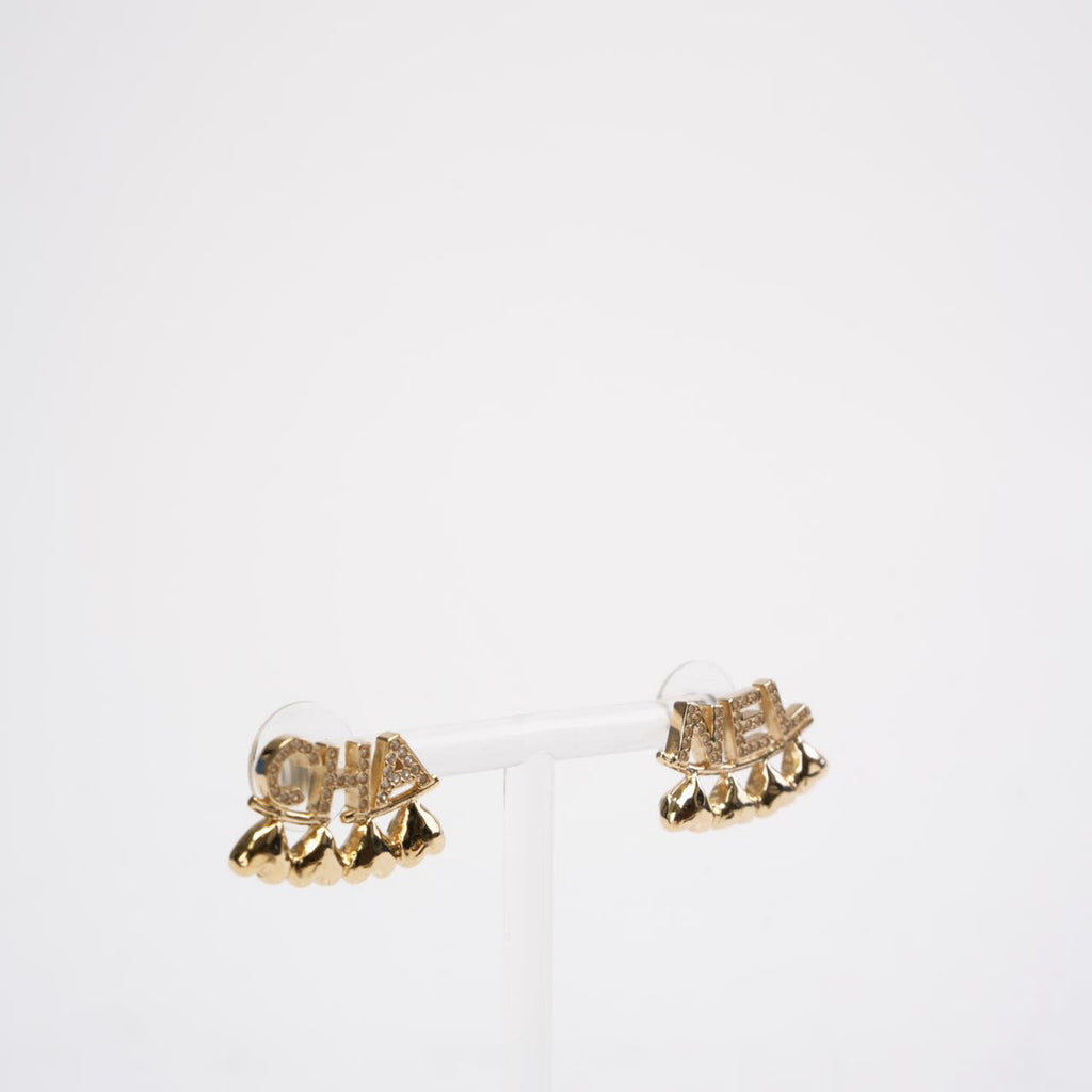 Chanel Metal / Rhinestone Stud Earrings with Gold Buckle