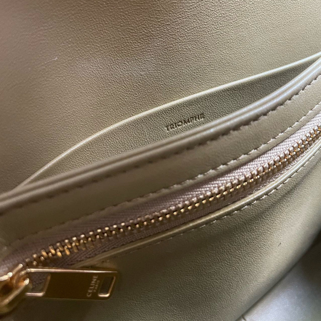 Celine Classic Triomphe Bag in Shiny Calfskin Smoke Brown Color