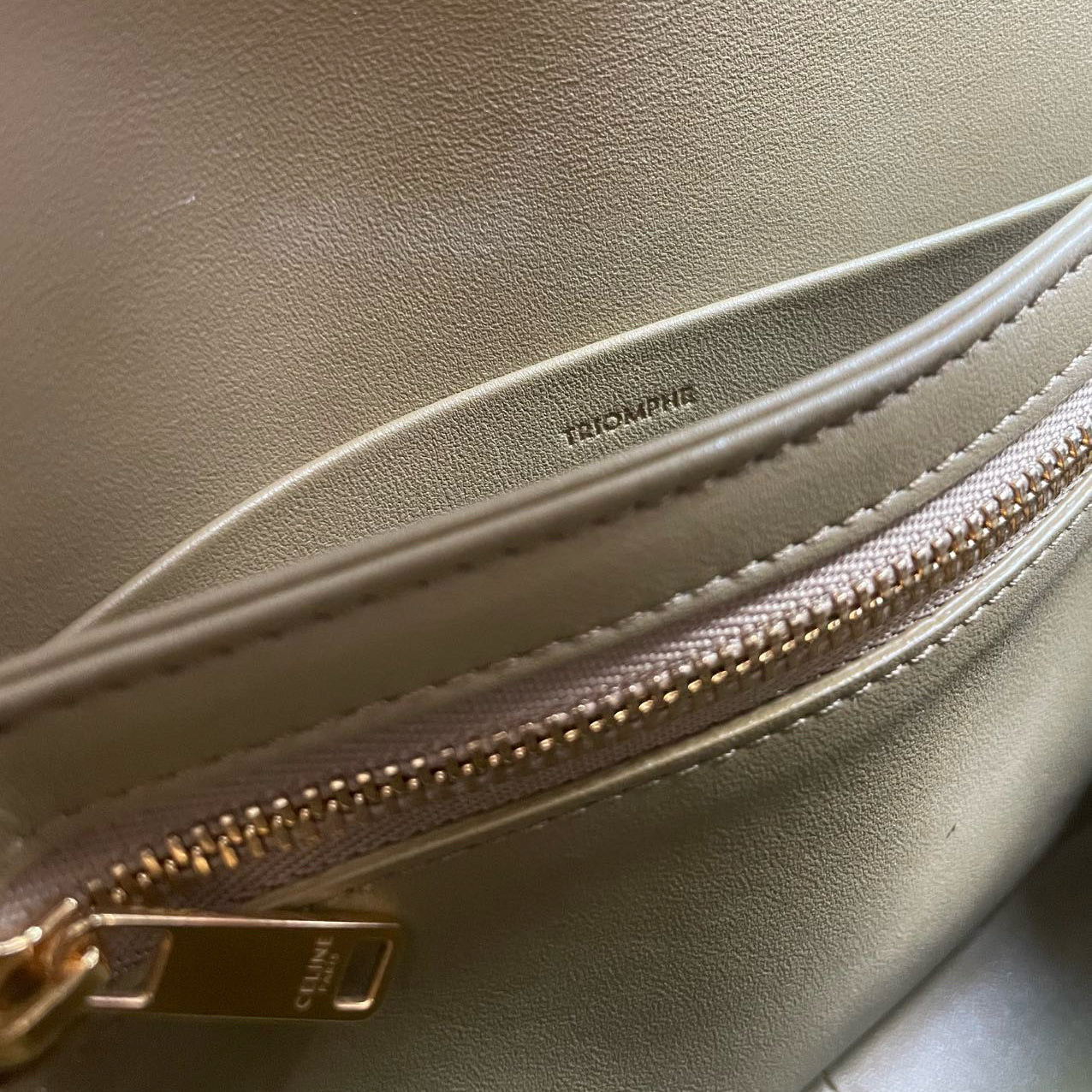 Celine Classic Triomphe Bag in Shiny Calfskin Smoke Brown Color