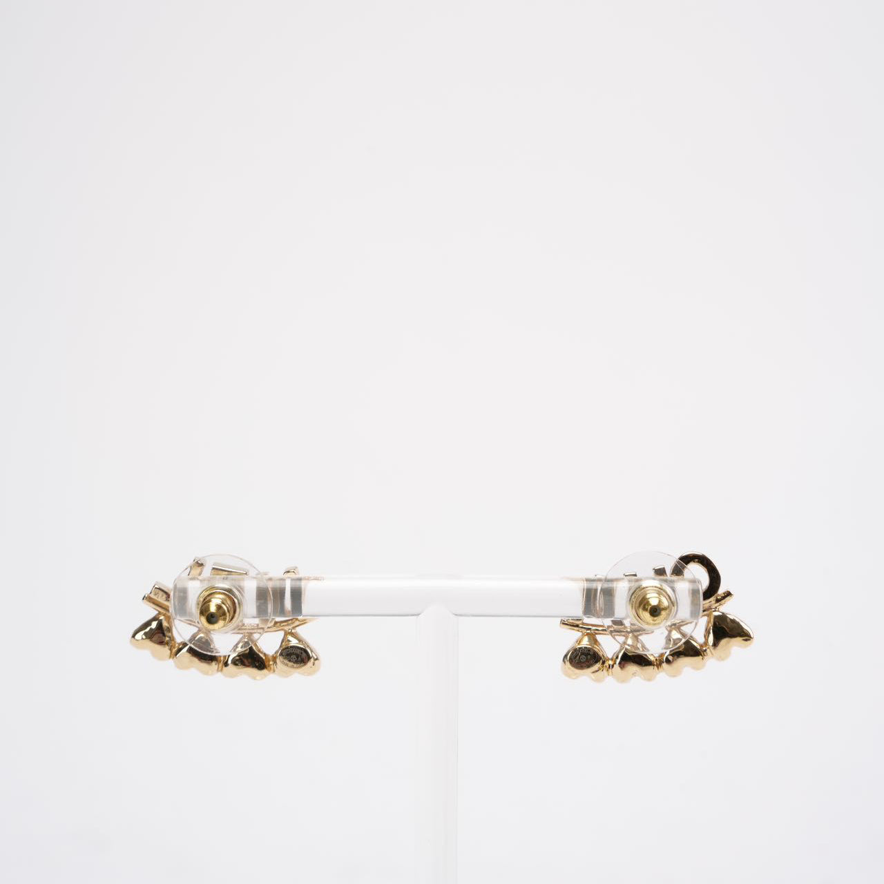 Chanel Metal / Rhinestone Stud Earrings with Gold Buckle