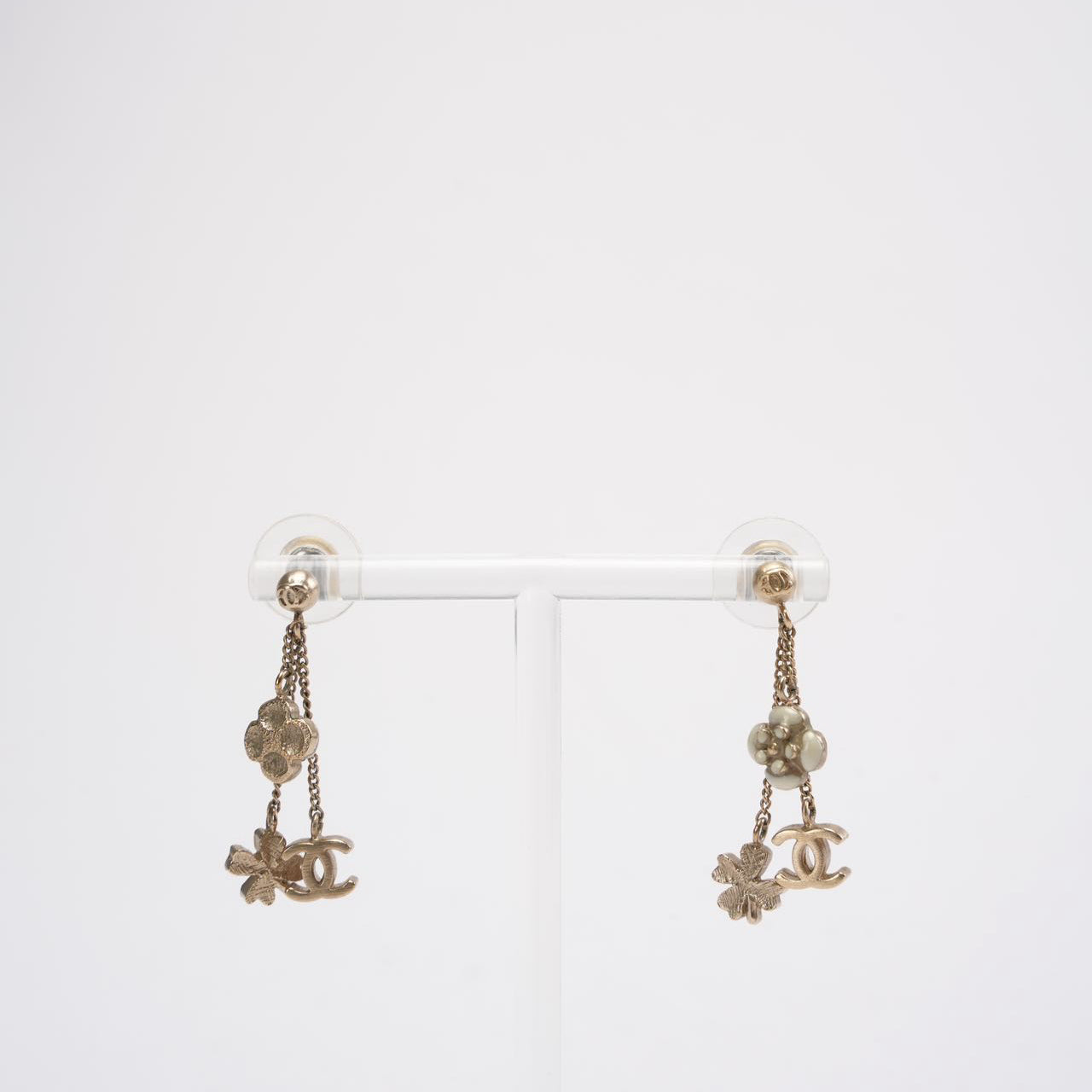 Chanel Gold / White Camellia Earrings