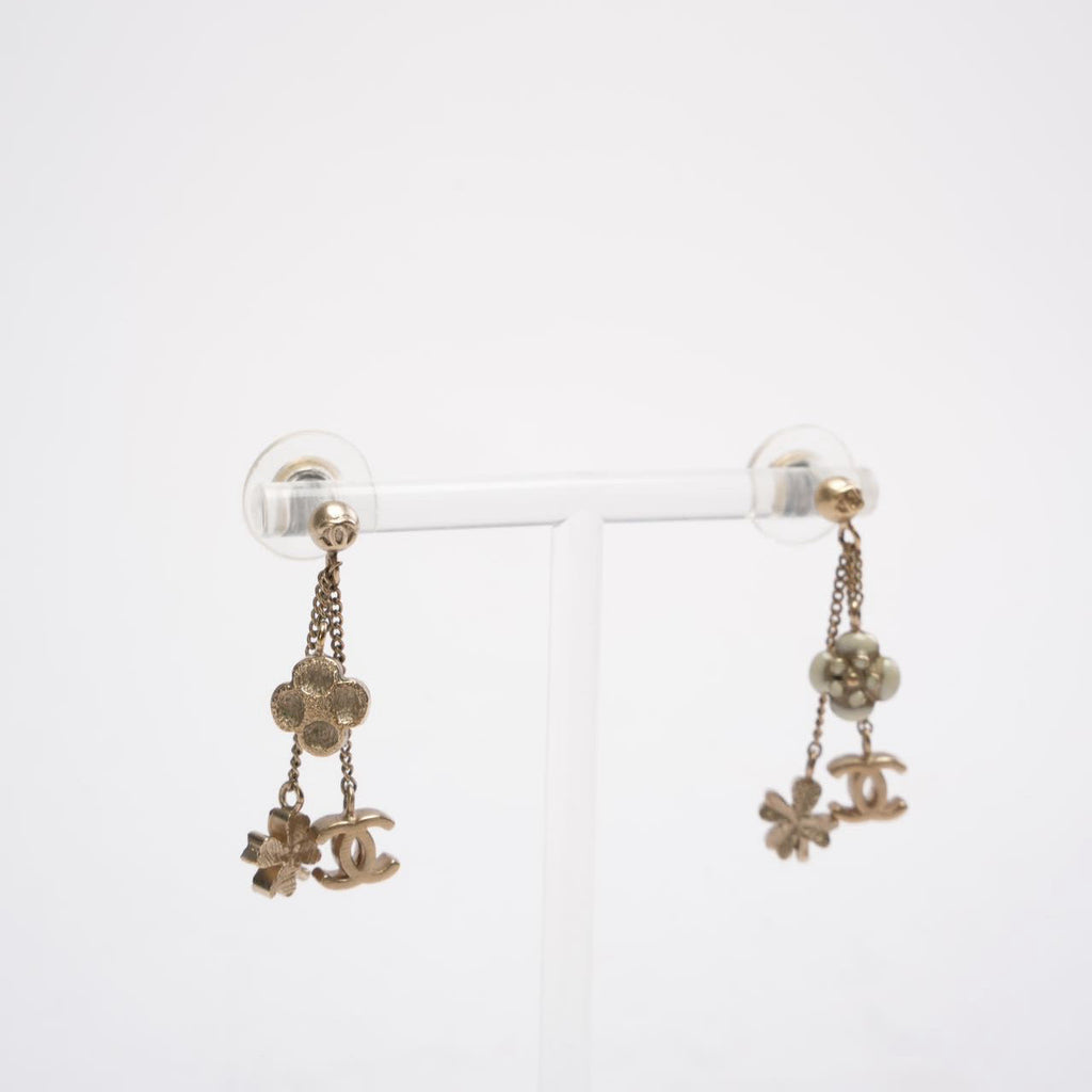 Chanel Gold / White Camellia Earrings