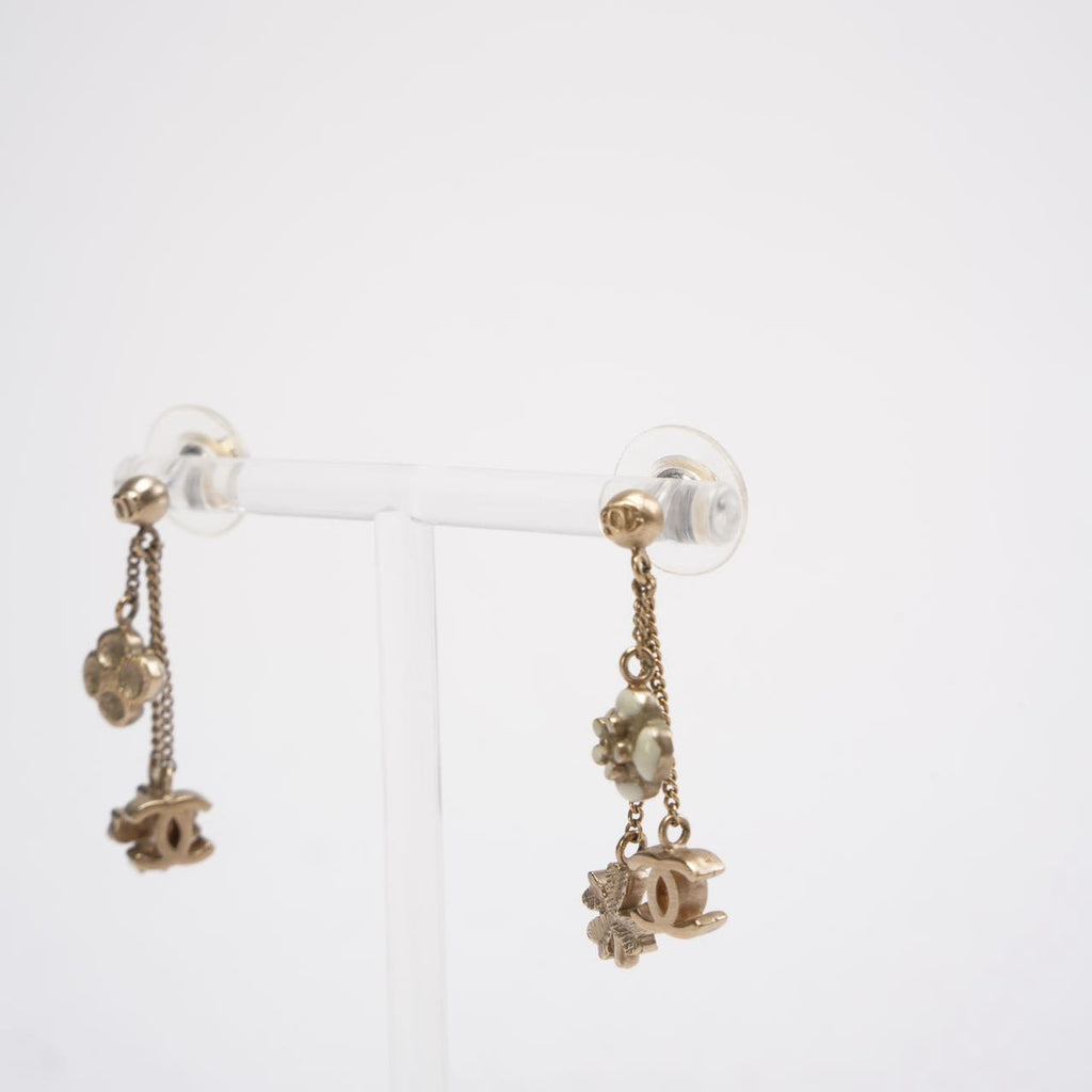 Chanel Gold / White Camellia Earrings