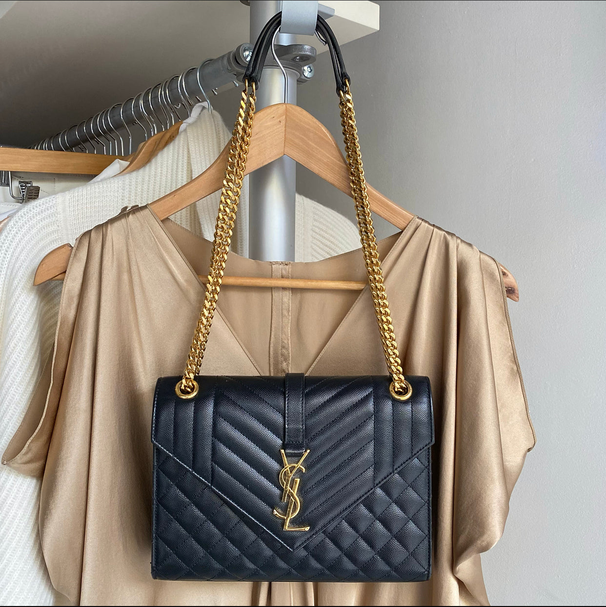 Saint Laurent Black Triquilt Small Envelope Crossbody Bag