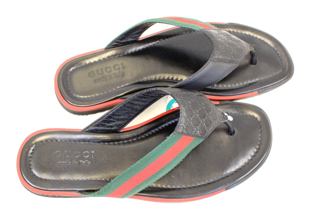 Gucci Stripe Detail Men's Black Flip Flops