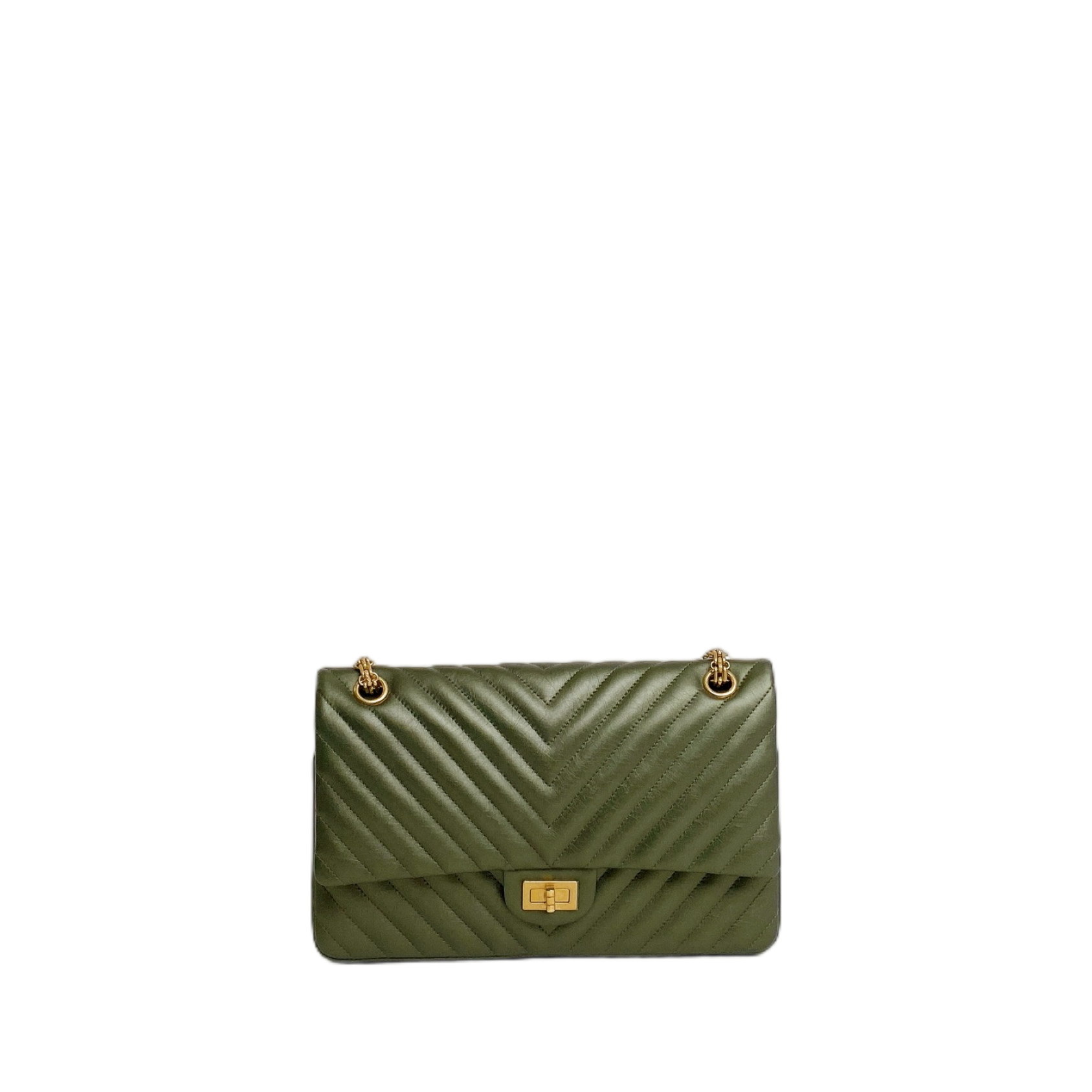 Chanel Chevron Medium Classic Double Flap Bag In Dark Green