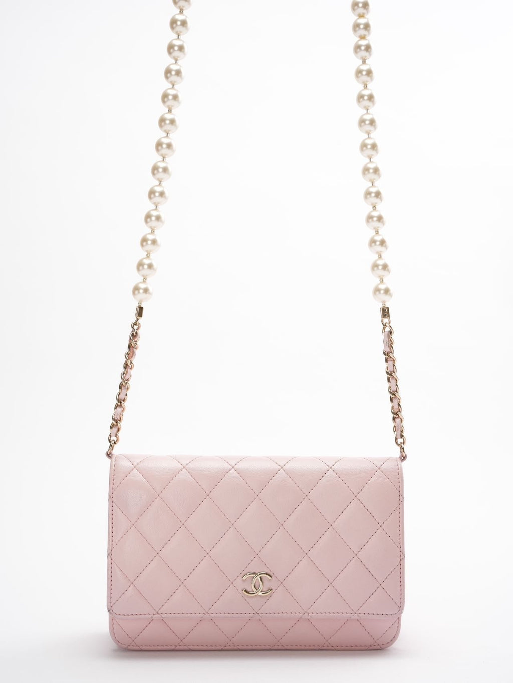 Chanel Wallet on Chain (WOC) Barbie Pink with Pearl Strap