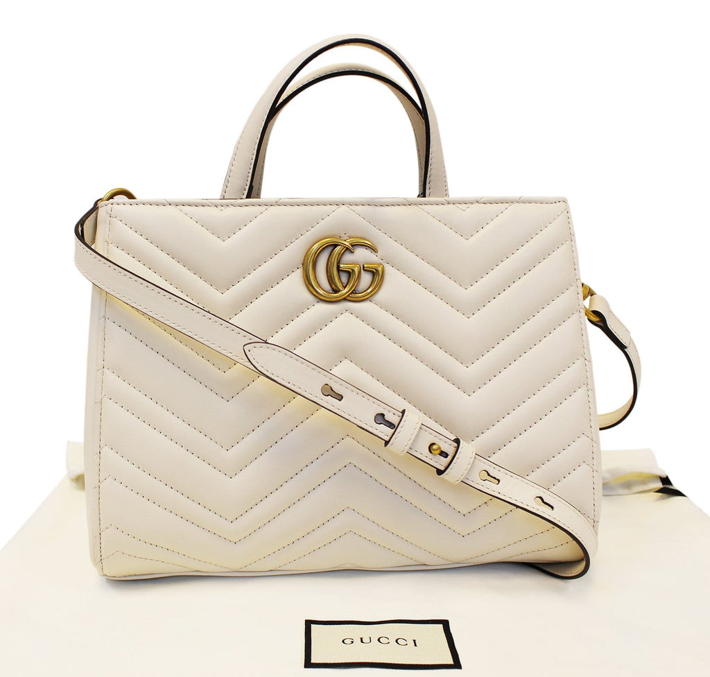 GUCCI GG Marmont small Matelass� Top Handle White Tote Bag 448054