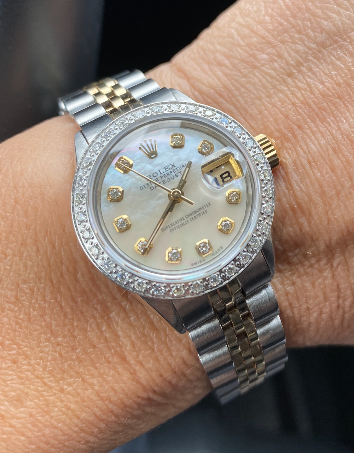 Rolex Vintage 1969 Two Tone Date Just Diamond Jubilee MOP 26mm Ladies Watch