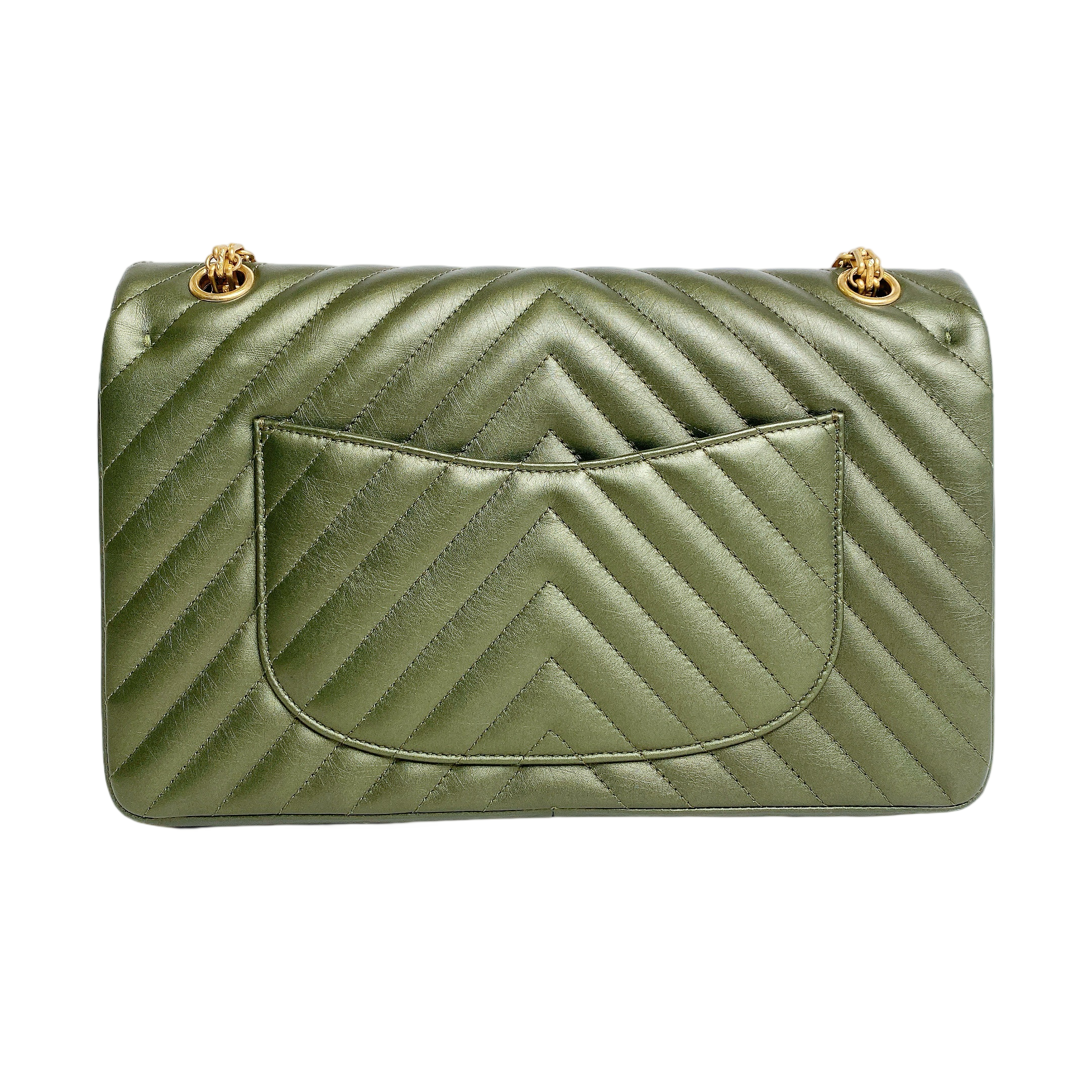 Chanel Chevron Medium Classic Double Flap Bag In Dark Green