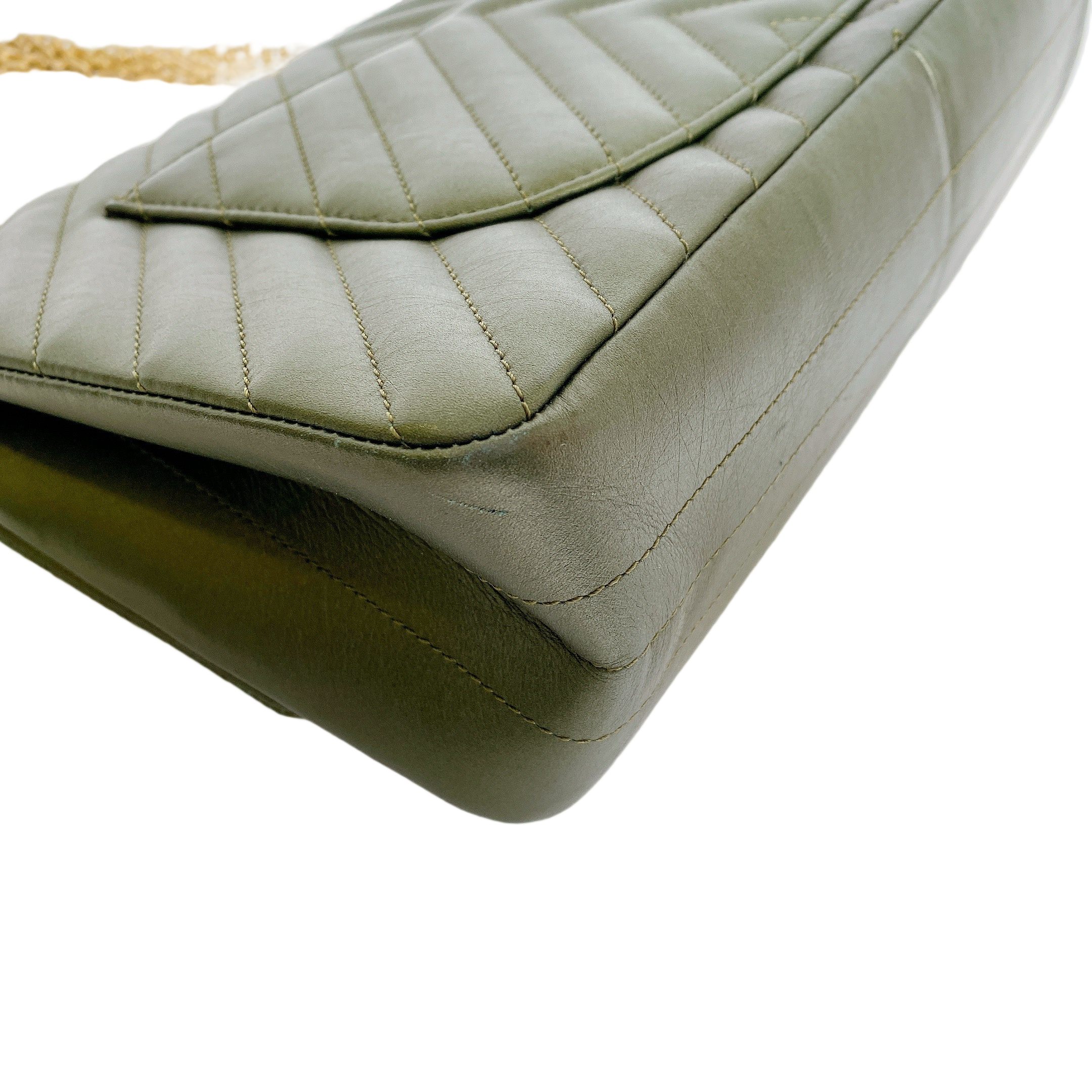 Chanel Chevron Medium Classic Double Flap Bag In Dark Green