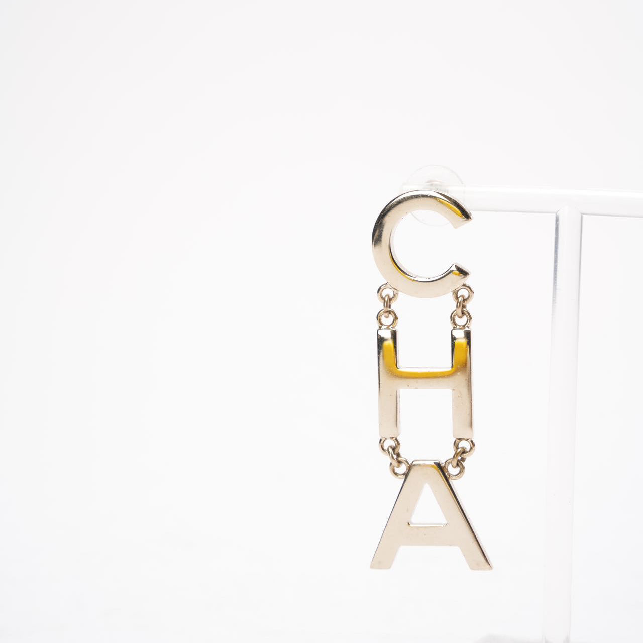 Chanel Gold Metal 'CHA' 'NEL' Logo Letter Drop Earrings